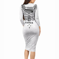 Super Samoa 685 Tribal Tattoo Long Sleeve Bodycon Dress Siapo Pattern White Edition LT03 - Polynesian Pride