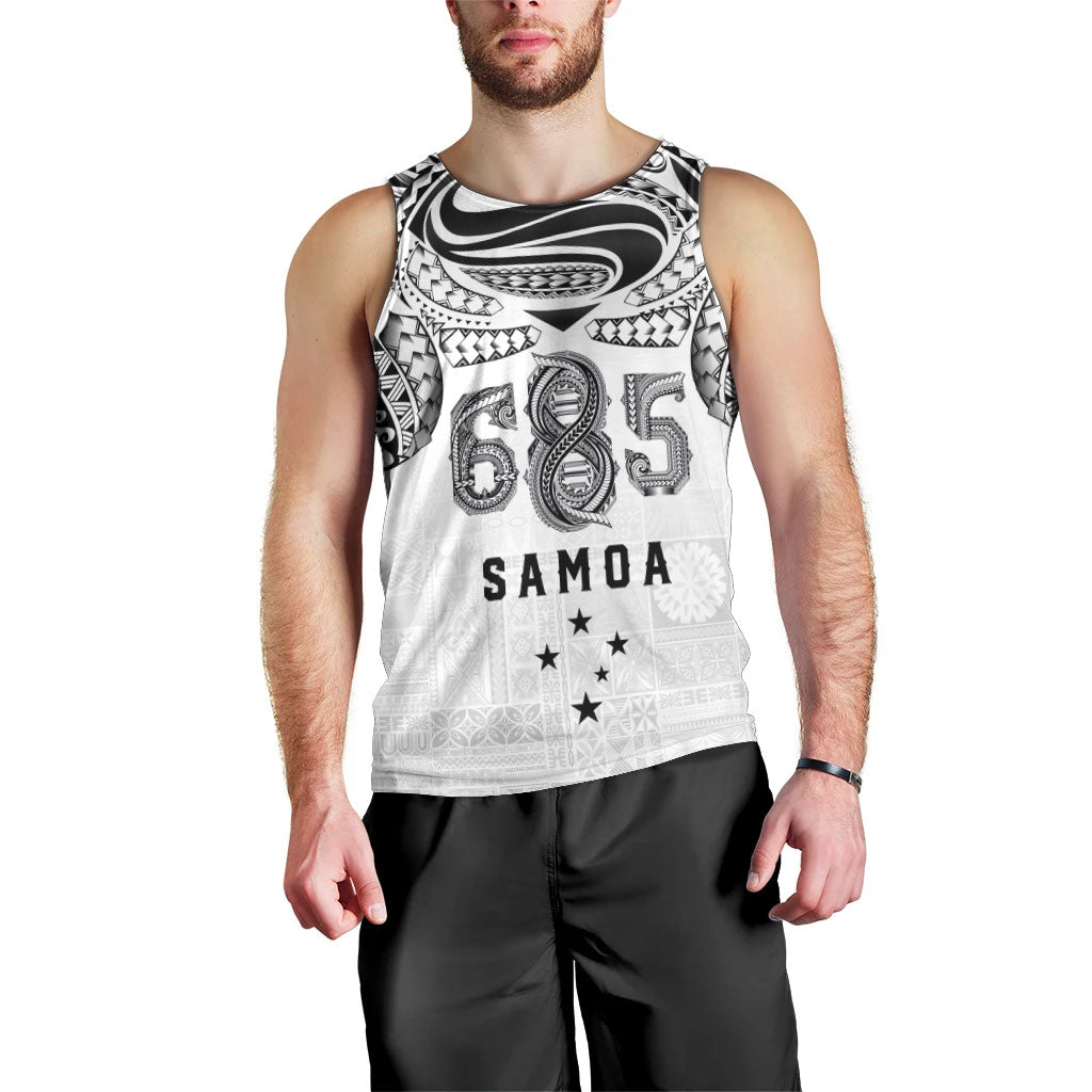 Super Samoa 685 Tribal Tattoo Men Tank Top Siapo Pattern White Edition LT03 - Polynesian Pride