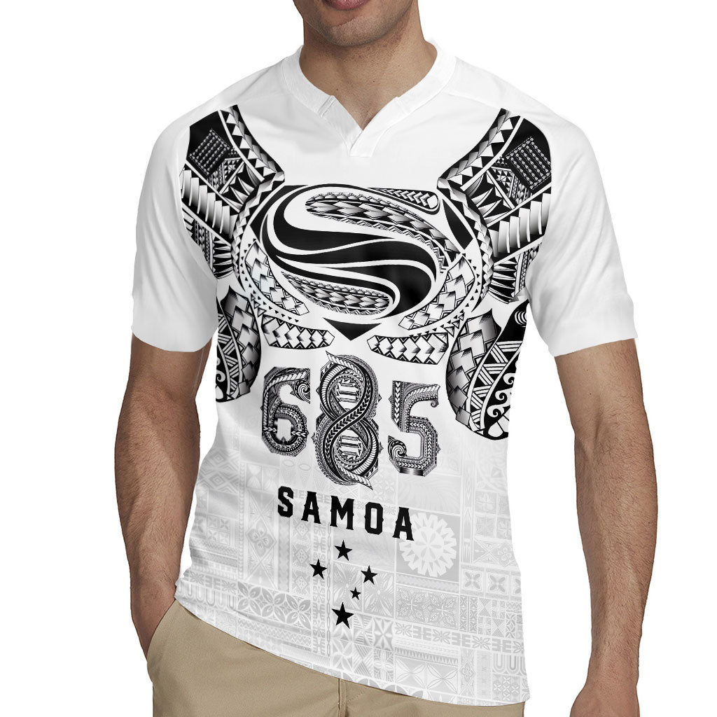 Super Samoa 685 Tribal Tattoo Rugby Jersey Siapo Pattern White Edition LT03 - Polynesian Pride