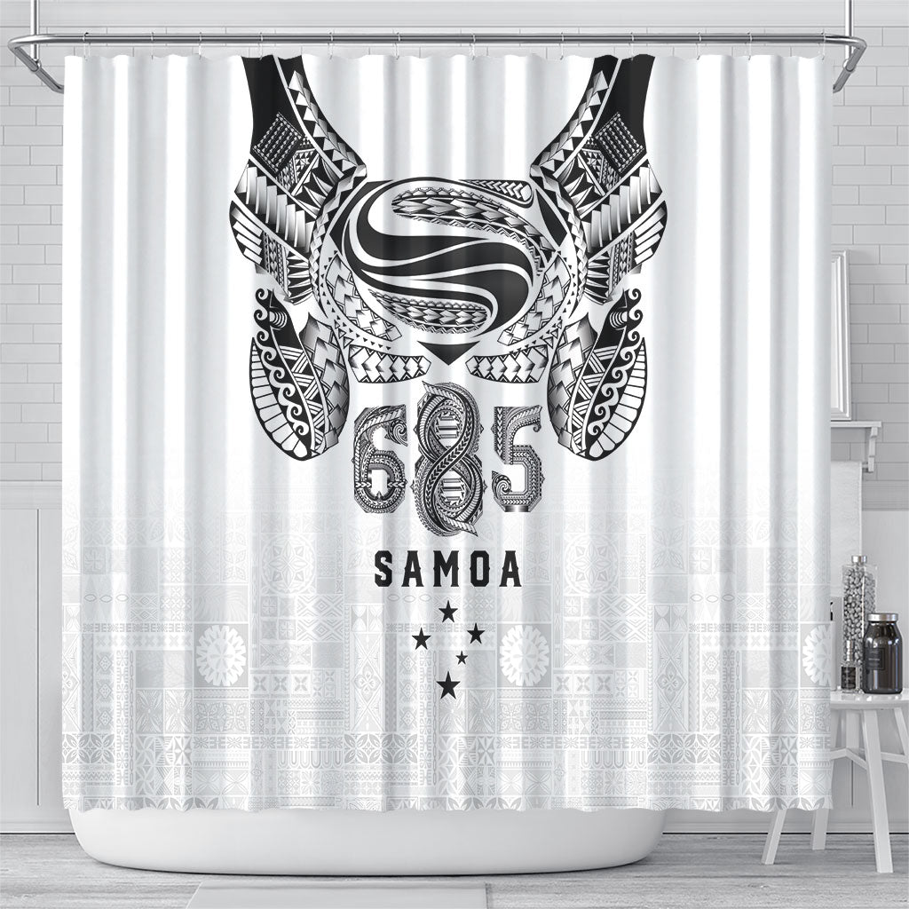 Super Samoa 685 Tribal Tattoo Shower Curtain Siapo Pattern White Edition LT03 - Polynesian Pride