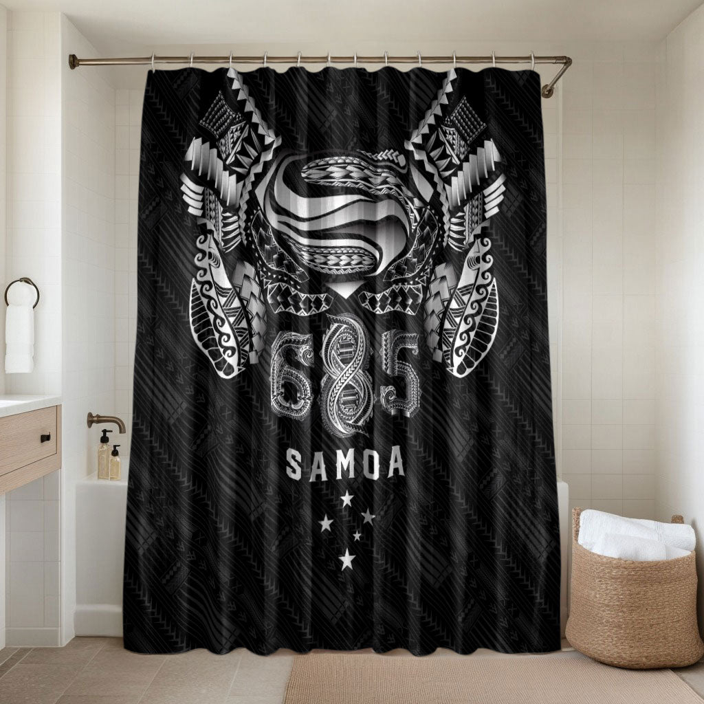 Super Samoa 685 Tribal Tattoo Bathroom Set Samoan Ornament Pattern Black Edition LT03 Shower Curtain Only Black - Polynesian Pride
