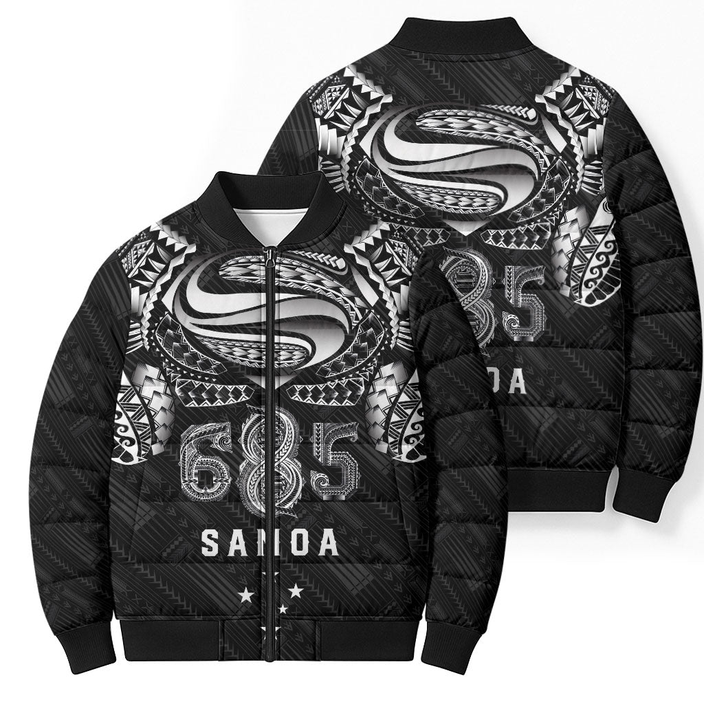 Super Samoa 685 Tribal Tattoo Bomber Puffer Jacket Samoan Ornament Pattern Black Edition LT03 - Polynesian Pride