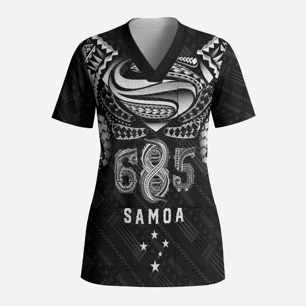 Super Samoa 685 Tribal Tattoo Scrub Top Samoan Ornament Pattern Black Edition LT03 Adult Black - Polynesian Pride
