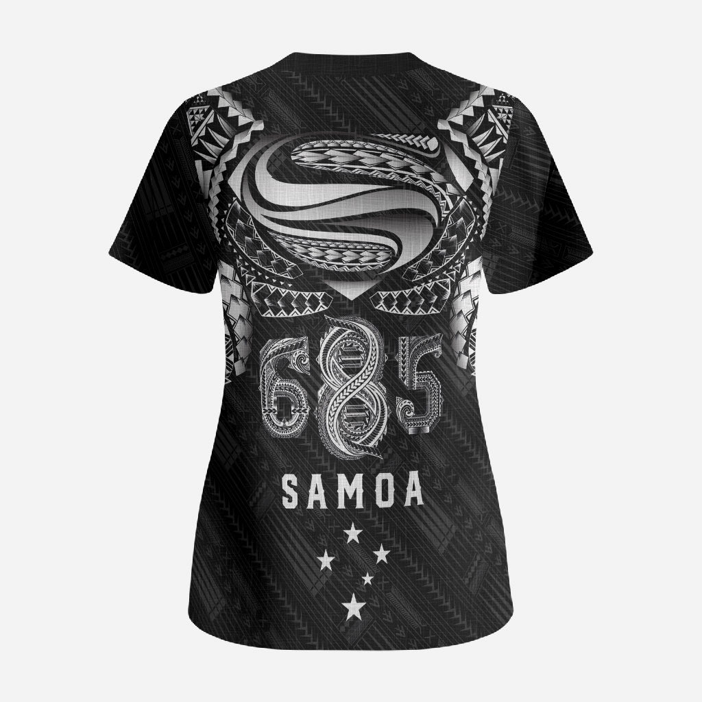 Super Samoa 685 Tribal Tattoo Scrub Top Samoan Ornament Pattern Black Edition LT03 - Polynesian Pride