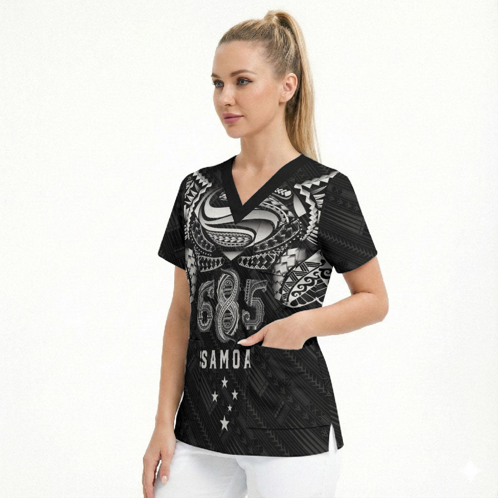 Super Samoa 685 Tribal Tattoo Scrub Top Samoan Ornament Pattern Black Edition LT03 - Polynesian Pride