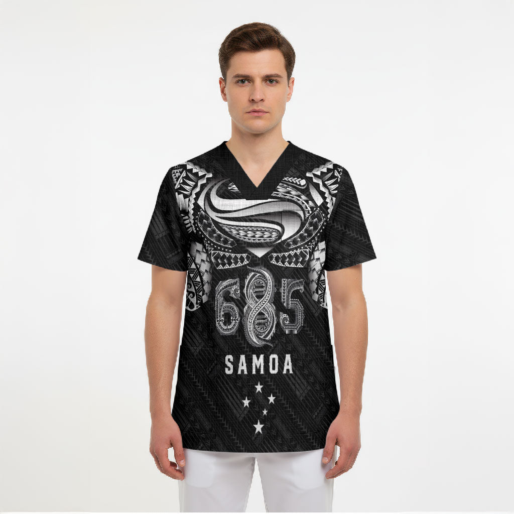 Super Samoa 685 Tribal Tattoo Scrub Top Samoan Ornament Pattern Black Edition LT03 - Polynesian Pride