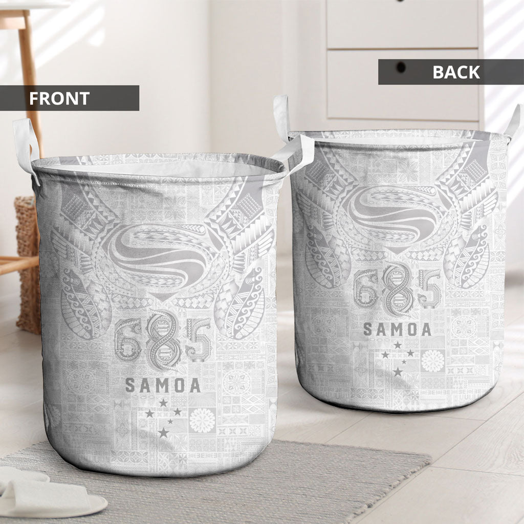 Super Samoa 685 Tribal Tattoo Laundry Basket Siapo Pattern All-White Edition LT03 - Polynesian Pride