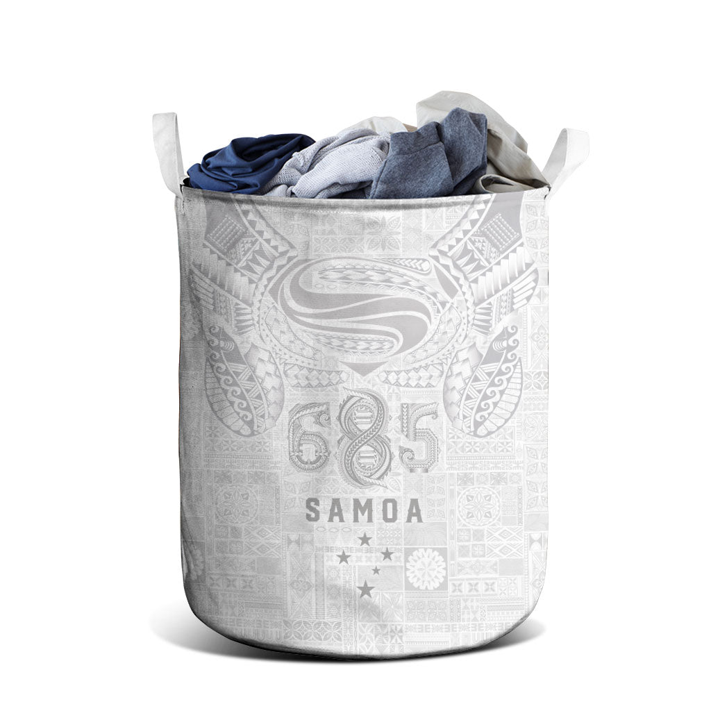 Super Samoa 685 Tribal Tattoo Laundry Basket Siapo Pattern All-White Edition LT03 - Polynesian Pride