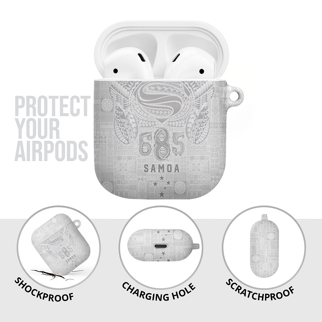 Super Samoa 685 Tribal Tattoo AirPods Case Siapo Pattern All-White Edition LT03 - Polynesian Pride