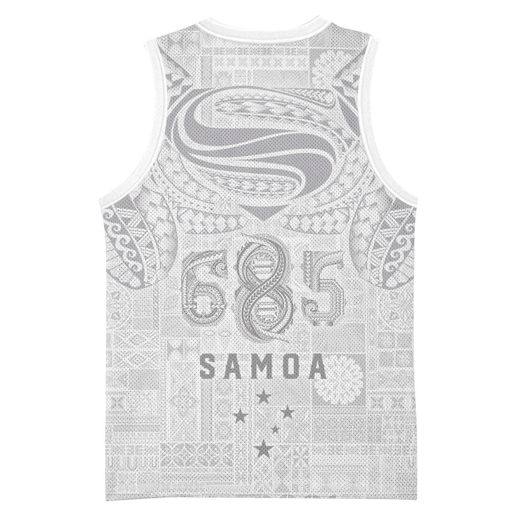 Super Samoa 685 Tribal Tattoo Basketball Jersey Siapo Pattern All-White Edition LT03 - Polynesian Pride