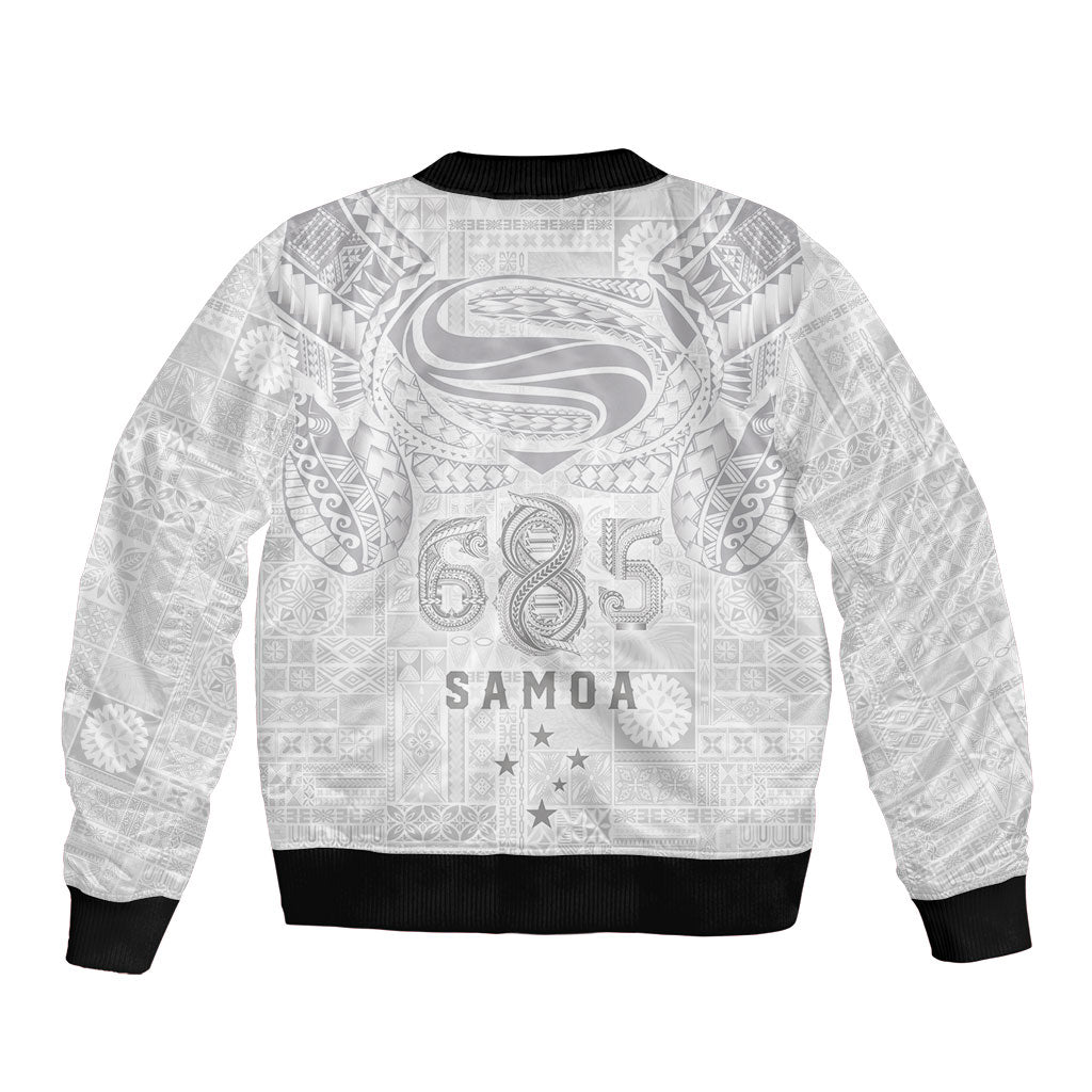 Super Samoa 685 Tribal Tattoo Bomber Jacket Siapo Pattern All-White Edition LT03 - Polynesian Pride