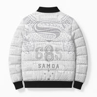 Super Samoa 685 Tribal Tattoo Bomber Puffer Jacket Siapo Pattern All-White Edition LT03 - Polynesian Pride