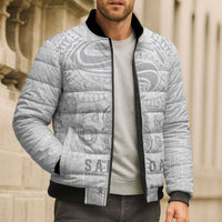 Super Samoa 685 Tribal Tattoo Bomber Puffer Jacket Siapo Pattern All-White Edition LT03 - Polynesian Pride