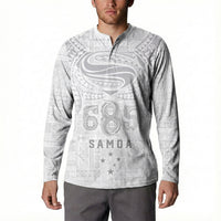 Super Samoa 685 Tribal Tattoo Button Sweatshirt Siapo Pattern All-White Edition LT03 - Polynesian Pride