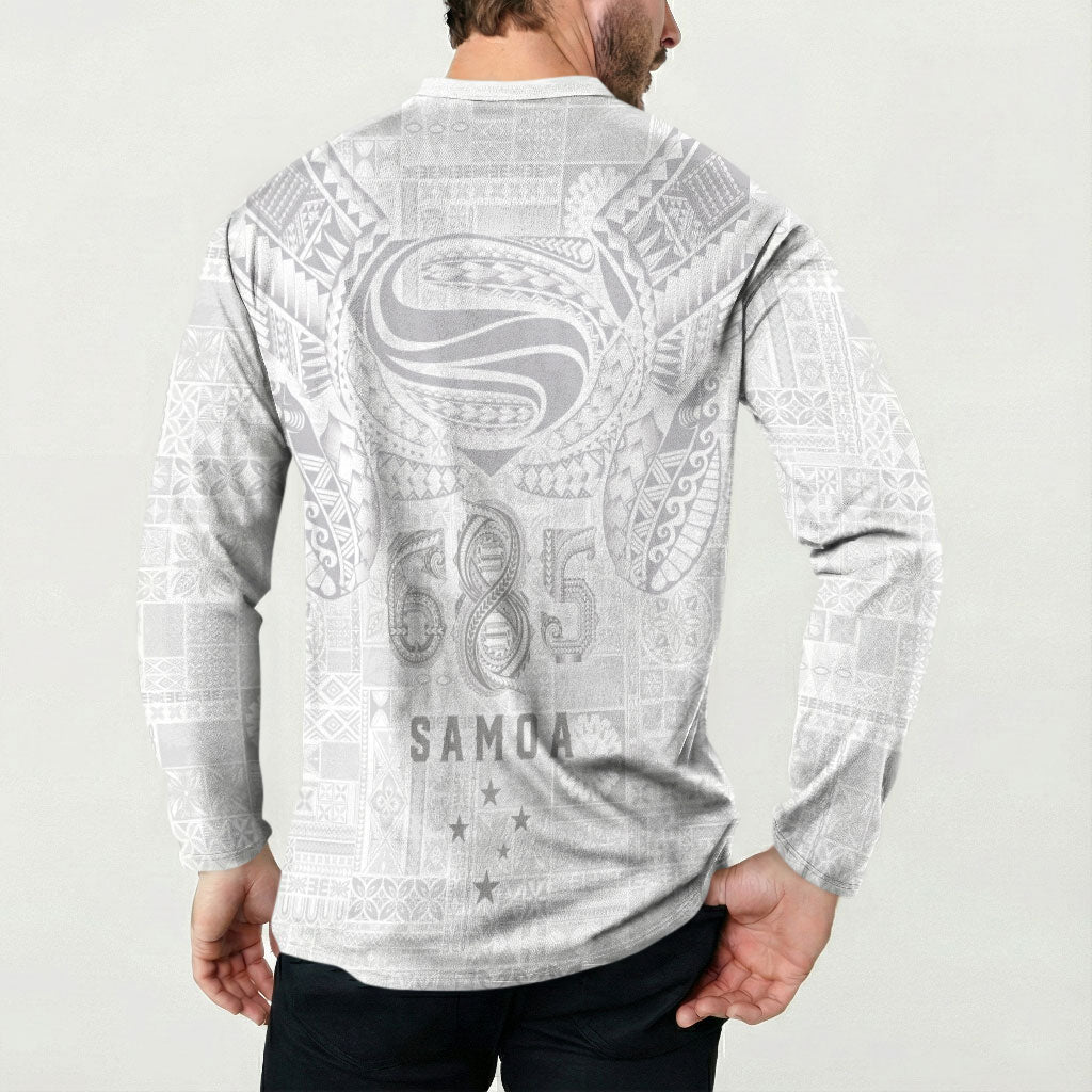 Super Samoa 685 Tribal Tattoo Button Sweatshirt Siapo Pattern All-White Edition LT03 - Polynesian Pride