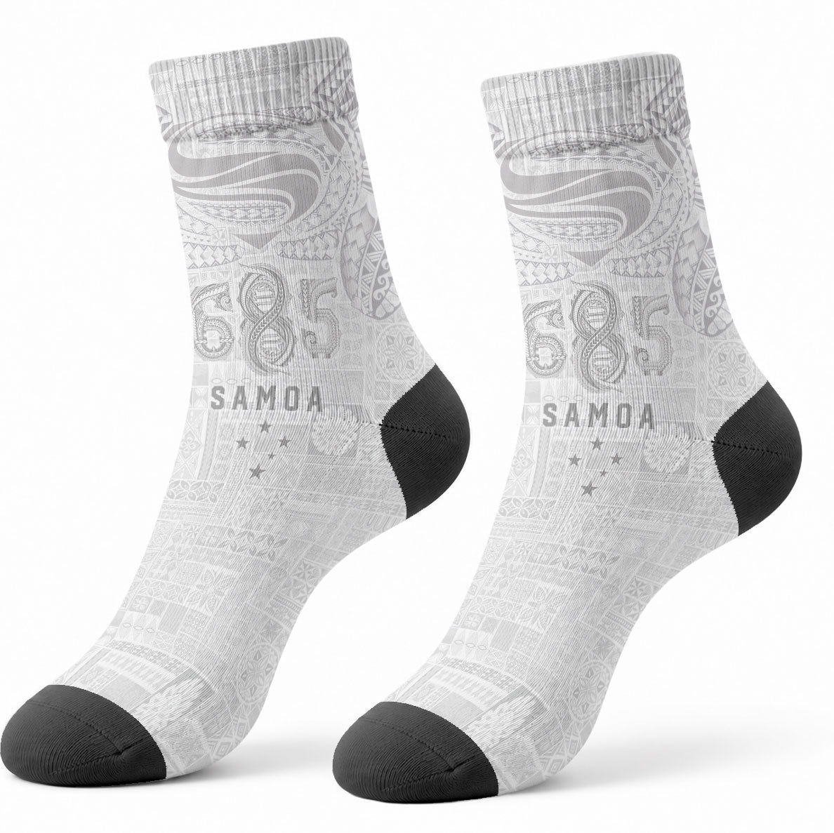 Super Samoa 685 Tribal Tattoo Crew Socks Siapo Pattern All-White Edition LT03 - Polynesian Pride