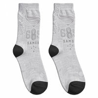 Super Samoa 685 Tribal Tattoo Crew Socks Siapo Pattern All-White Edition LT03 - Polynesian Pride