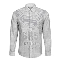 Super Samoa 685 Tribal Tattoo Long Sleeve Button Shirt Siapo Pattern All-White Edition LT03 Unisex White - Polynesian Pride