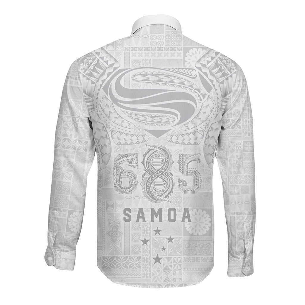 Super Samoa 685 Tribal Tattoo Long Sleeve Button Shirt Siapo Pattern All-White Edition LT03 - Polynesian Pride