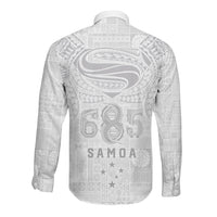 Super Samoa 685 Tribal Tattoo Long Sleeve Button Shirt Siapo Pattern All-White Edition LT03 - Polynesian Pride