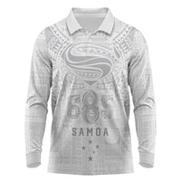 Super Samoa 685 Tribal Tattoo Long Sleeve Polo Shirt Siapo Pattern All-White Edition LT03 White - Polynesian Pride