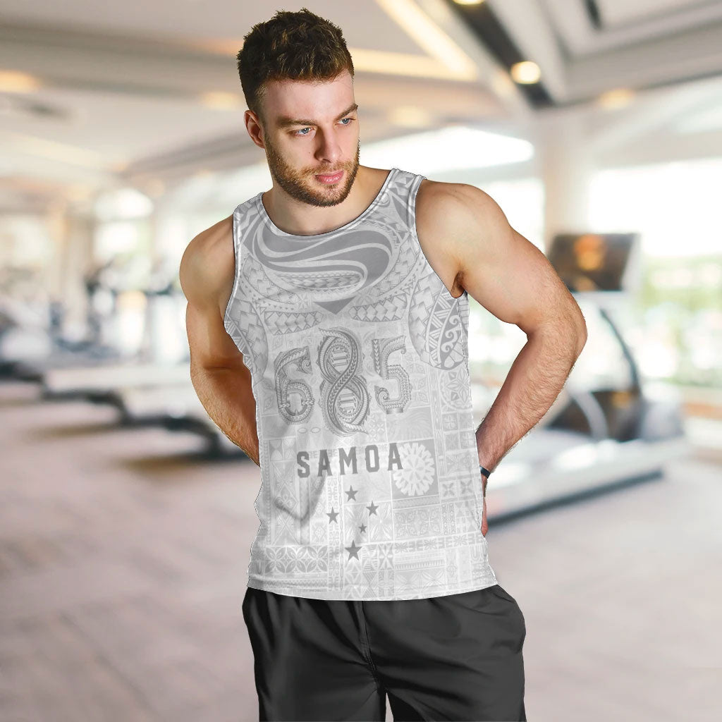 Super Samoa 685 Tribal Tattoo Men Tank Top Siapo Pattern All-White Edition LT03 White - Polynesian Pride
