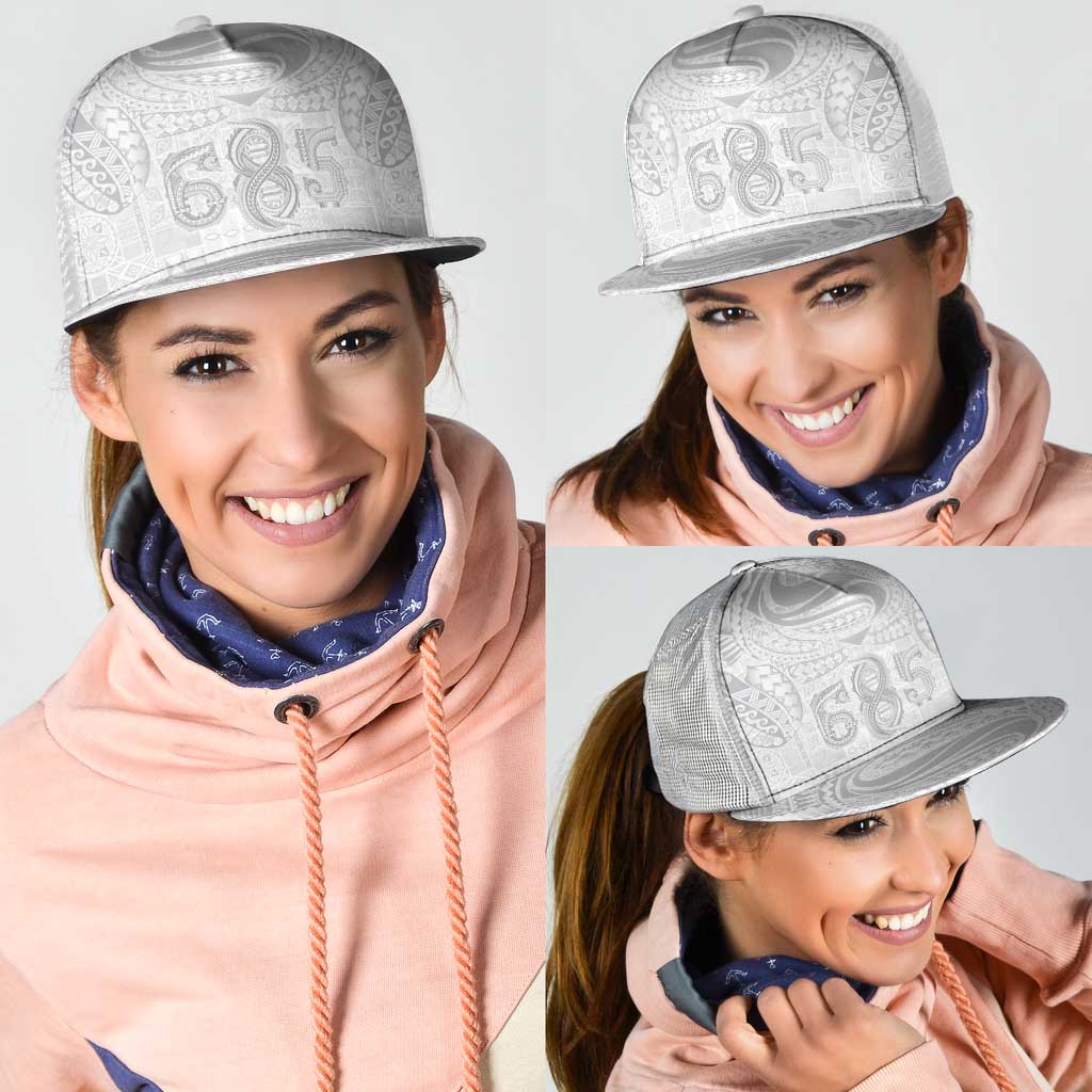 Super Samoa 685 Tribal Tattoo Mesh Trucker Cap Siapo Pattern All-White Edition LT03 - Polynesian Pride