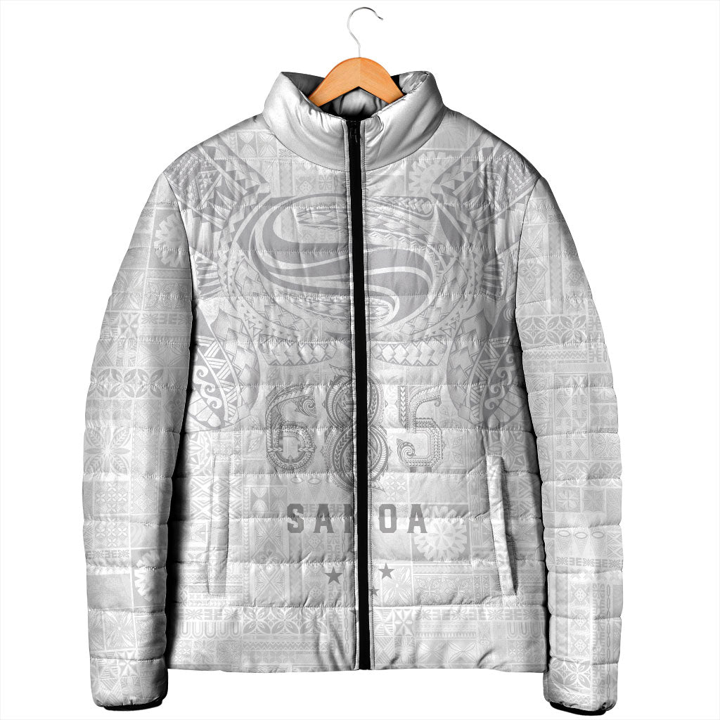 Super Samoa 685 Tribal Tattoo Padded Jacket Siapo Pattern All-White Edition LT03 - Polynesian Pride
