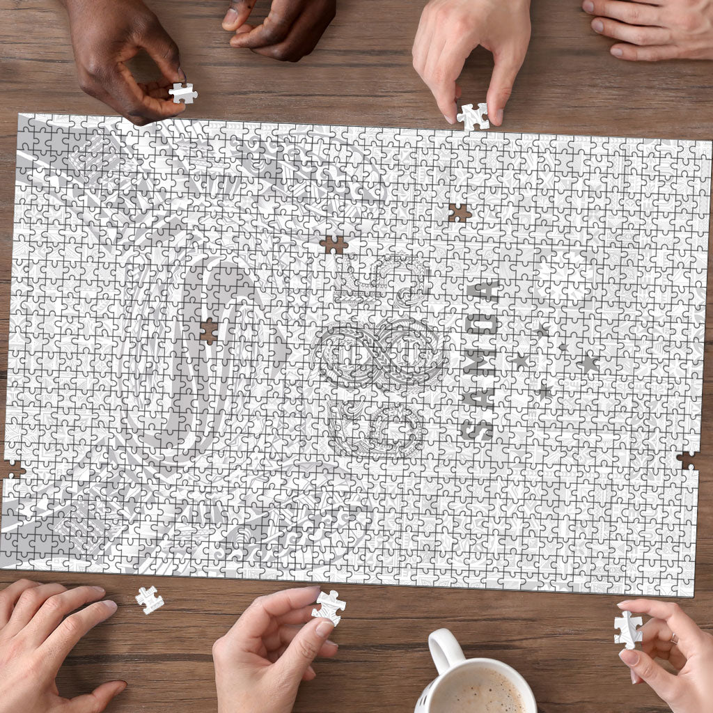 Super Samoa 685 Tribal Tattoo Puzzle Siapo Pattern All-White Edition LT03 - Polynesian Pride