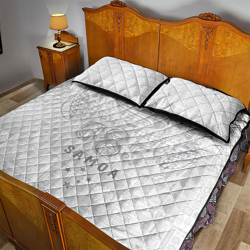 Super Samoa 685 Tribal Tattoo Quilt Bed Set Siapo Pattern All-White Edition LT03 - Polynesian Pride