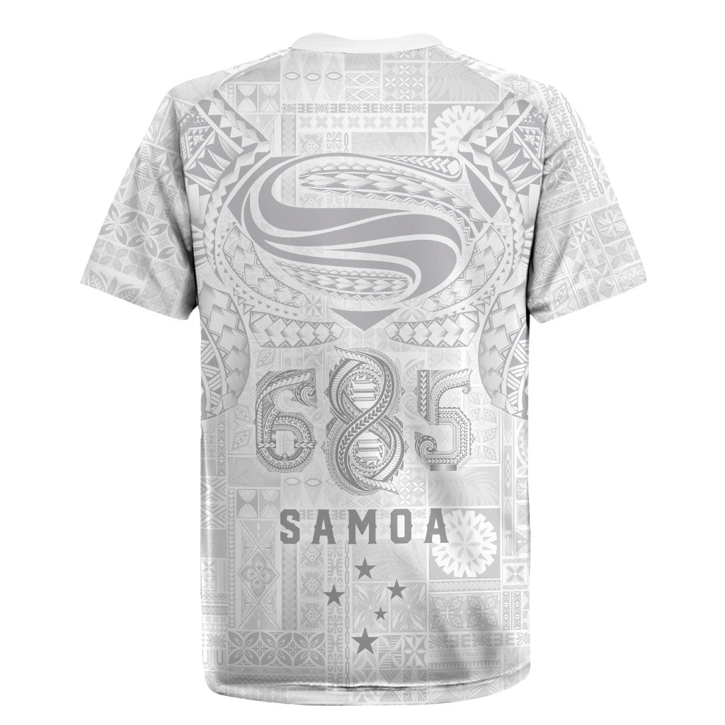 Super Samoa 685 Tribal Tattoo Rugby Jersey Siapo Pattern All-White Edition LT03 - Polynesian Pride