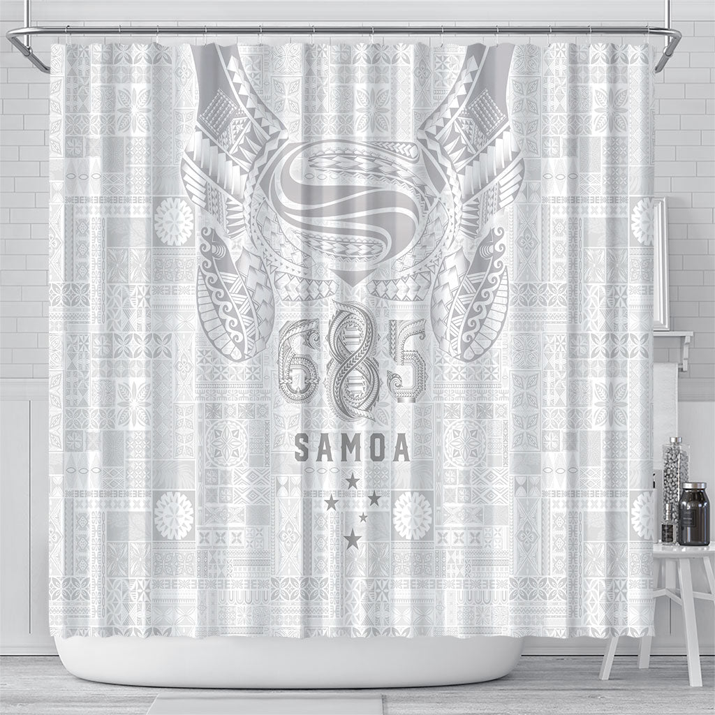 Super Samoa 685 Tribal Tattoo Shower Curtain Siapo Pattern All-White Edition LT03 - Polynesian Pride