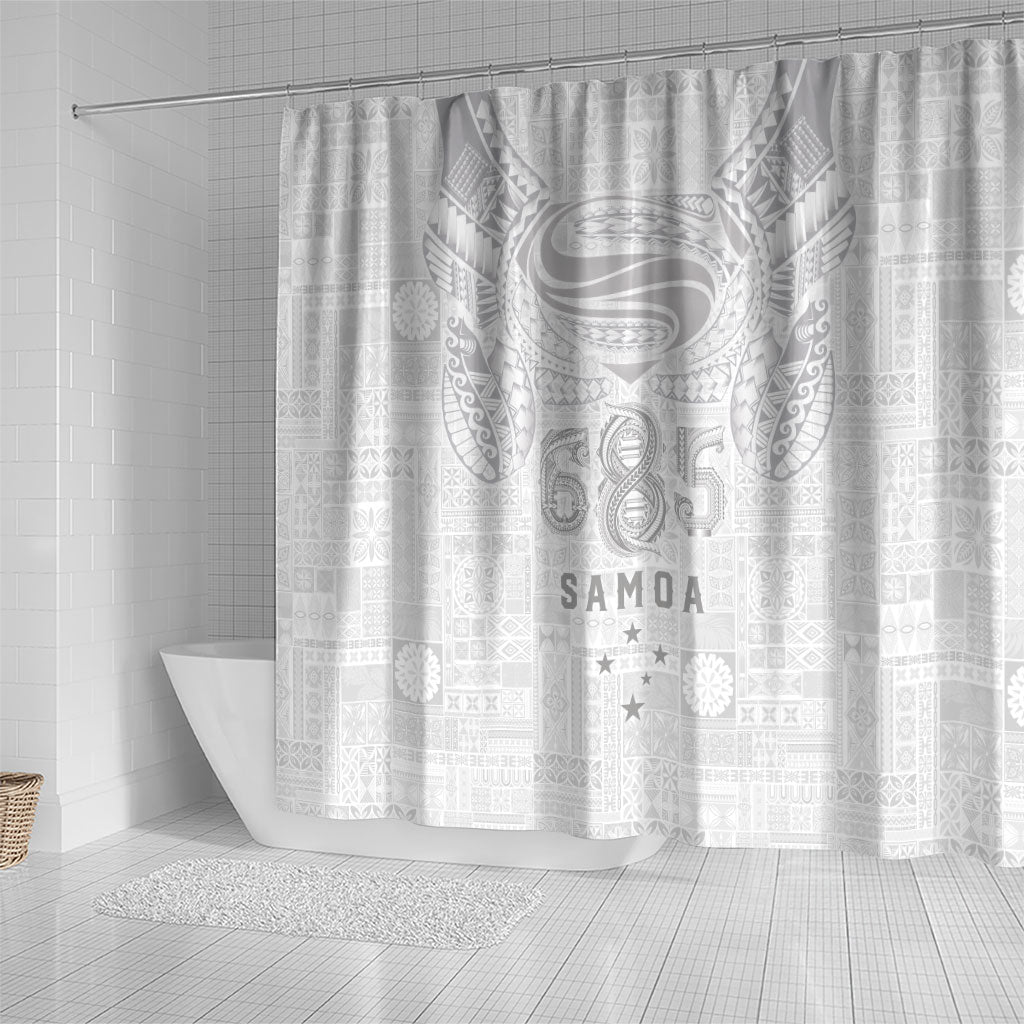 Super Samoa 685 Tribal Tattoo Shower Curtain Siapo Pattern All-White Edition LT03 - Polynesian Pride