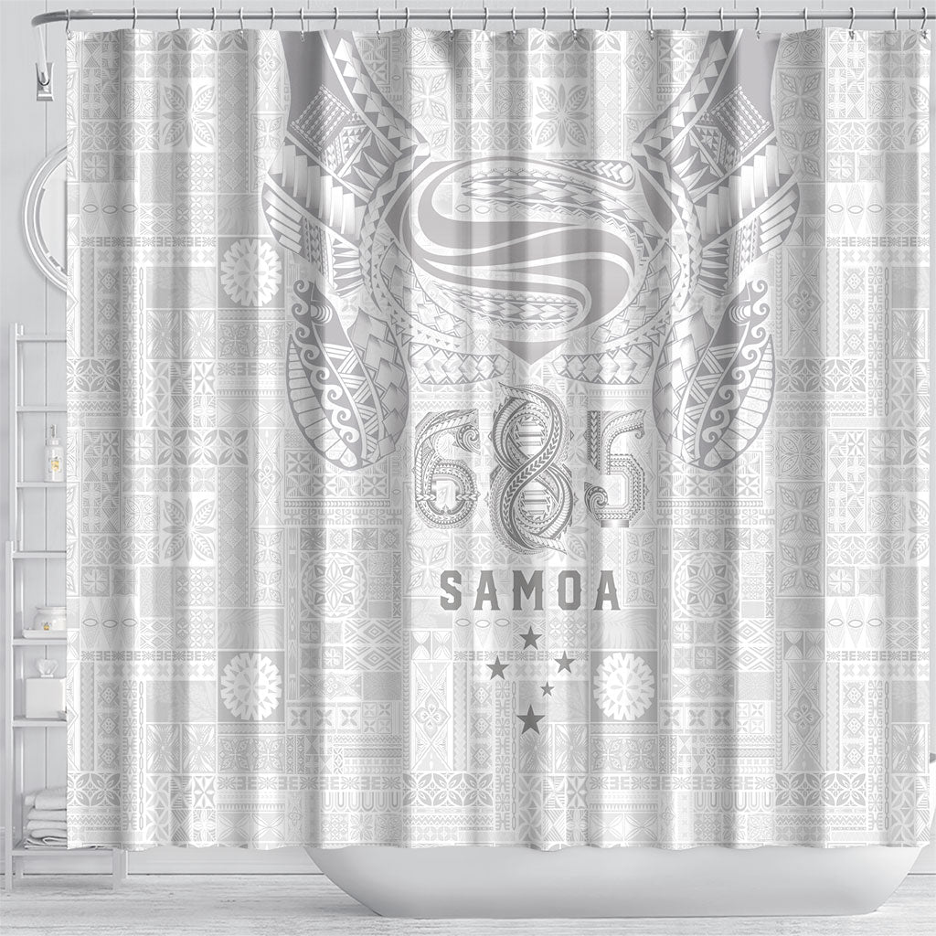 Super Samoa 685 Tribal Tattoo Shower Curtain Siapo Pattern All-White Edition LT03 - Polynesian Pride