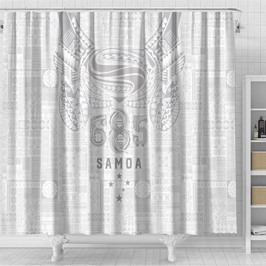 Super Samoa 685 Tribal Tattoo Shower Curtain Siapo Pattern All-White Edition LT03 - Polynesian Pride