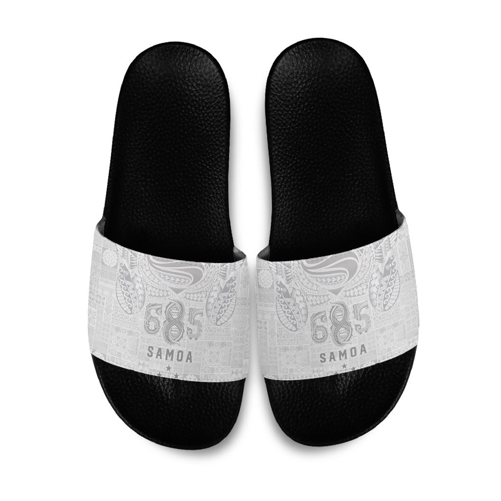 Super Samoa 685 Tribal Tattoo Slide Sandals Siapo Pattern All-White Edition LT03 White - Polynesian Pride