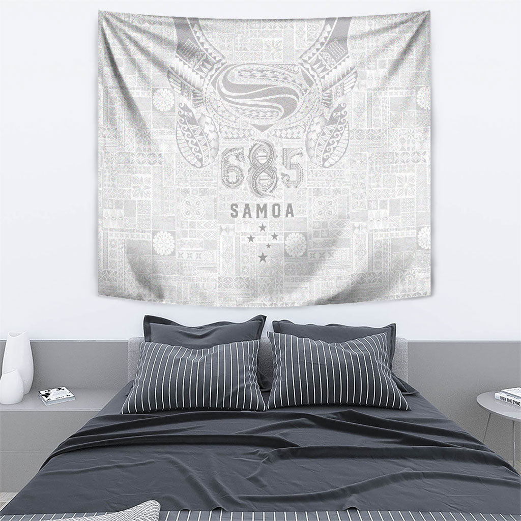 Super Samoa 685 Tribal Tattoo Tapestry Siapo Pattern All-White Edition LT03 - Polynesian Pride