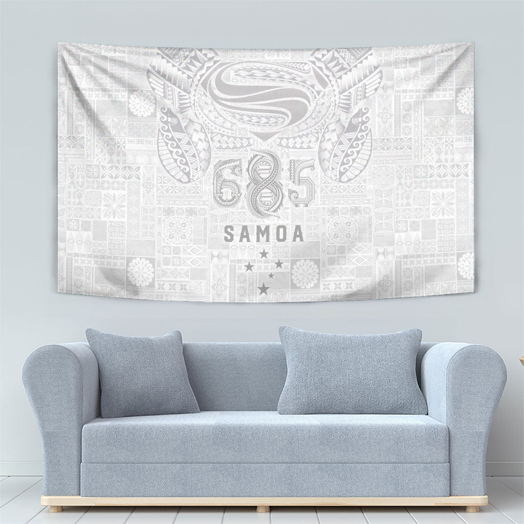 Super Samoa 685 Tribal Tattoo Tapestry Siapo Pattern All-White Edition LT03 - Polynesian Pride