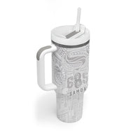 Super Samoa 685 Tribal Tattoo Tumbler With Handle Siapo Pattern All-White Edition LT03 - Polynesian Pride