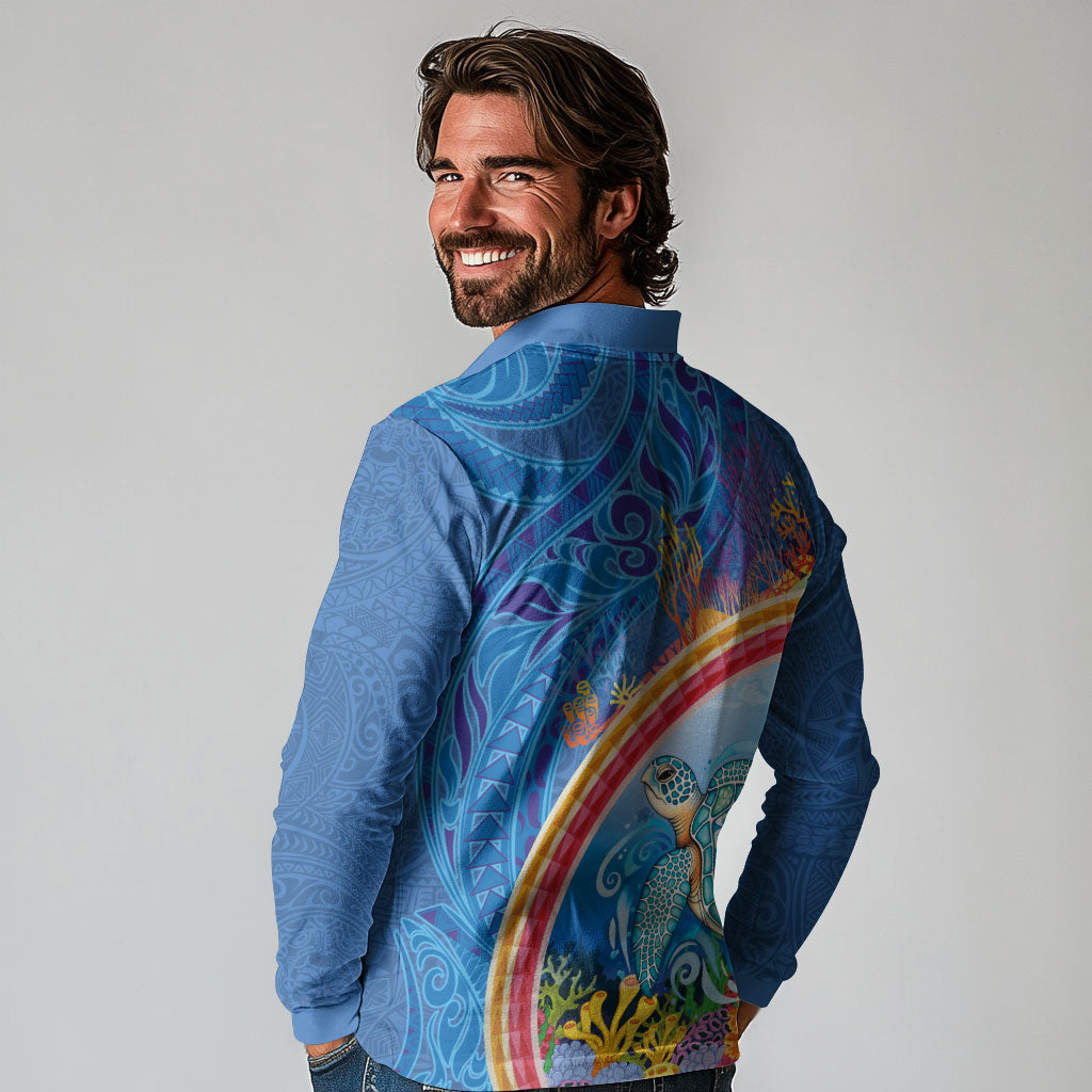 Hawaiian Connecting with the Ocean Long Sleeve Polo Shirt Polynesian Pattern LT03 - Polynesian Pride