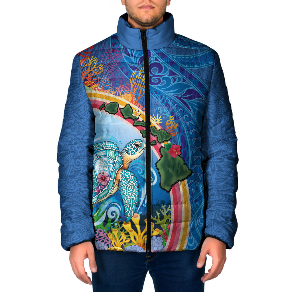 Hawaiian Connecting with the Ocean Padded Jacket Polynesian Pattern LT03 Men Blue - Polynesian Pride