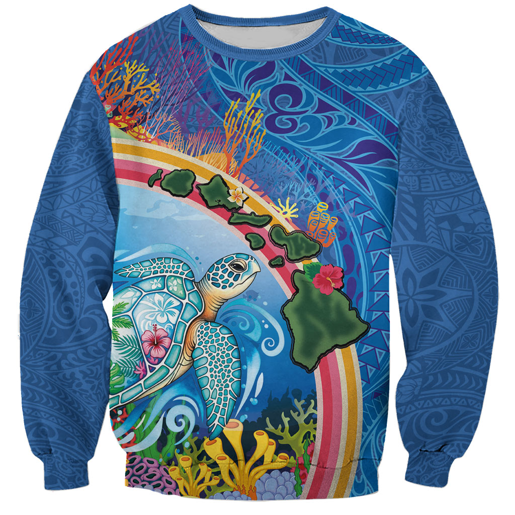 Hawaiian Connecting with the Ocean Sweatshirt Polynesian Pattern LT03 Unisex Blue - Polynesian Pride