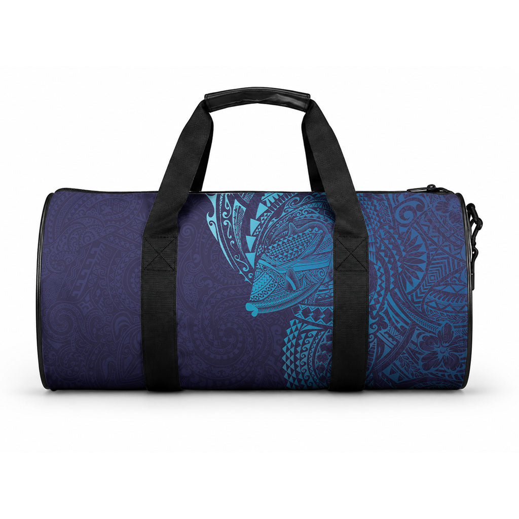 Hawaiian Humuhumu Tribal Tattoo Duffle Bag Polynesian Kakau Turquoise Color