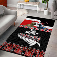 New Zealand Meri Kirihimete Area Rug Christmas Tui Bird and Kea Bird - Haka Santa with Maori Koru Art Pattern LT03 - Polynesian Pride