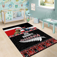 New Zealand Meri Kirihimete Area Rug Christmas Tui Bird and Kea Bird - Haka Santa with Maori Koru Art Pattern LT03 - Polynesian Pride