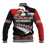 New Zealand Meri Kirihimete Baseball Jacket Christmas Tui Bird and Kea Bird - Haka Santa with Maori Koru Art Pattern LT03 - Polynesian Pride