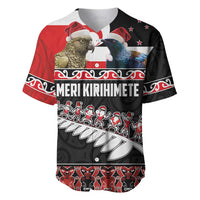 New Zealand Meri Kirihimete Baseball Jersey Christmas Tui Bird and Kea Bird - Haka Santa with Maori Koru Art Pattern LT03 Black - Polynesian Pride