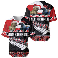 New Zealand Meri Kirihimete Baseball Jersey Christmas Tui Bird and Kea Bird - Haka Santa with Maori Koru Art Pattern LT03 - Polynesian Pride