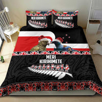 New Zealand Meri Kirihimete Bedding Set Christmas Tui Bird and Kea Bird - Haka Santa with Maori Koru Art Pattern LT03 - Polynesian Pride