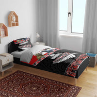New Zealand Meri Kirihimete Bedding Set Christmas Tui Bird and Kea Bird - Haka Santa with Maori Koru Art Pattern LT03 - Polynesian Pride